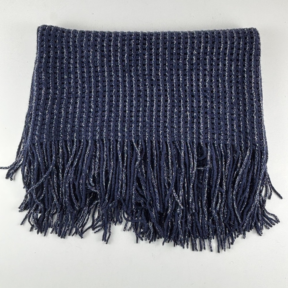 New L.I.B.‎ New York Infinity Scarf Womens OS Navy Blue Waffle Knit Metallic